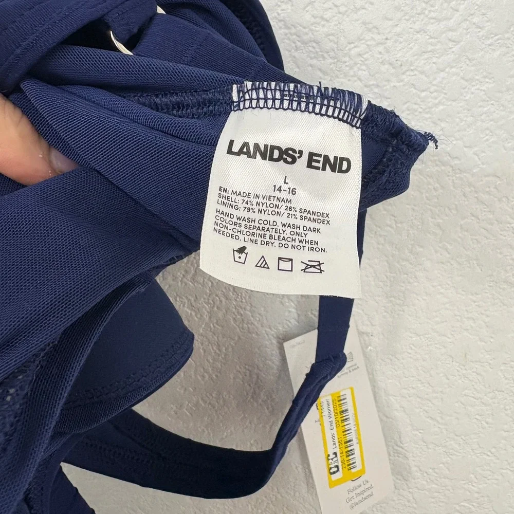 Lands' End Women's Navy One Piece Swimsuit Tummy Control UPF 50 Size L NWT
